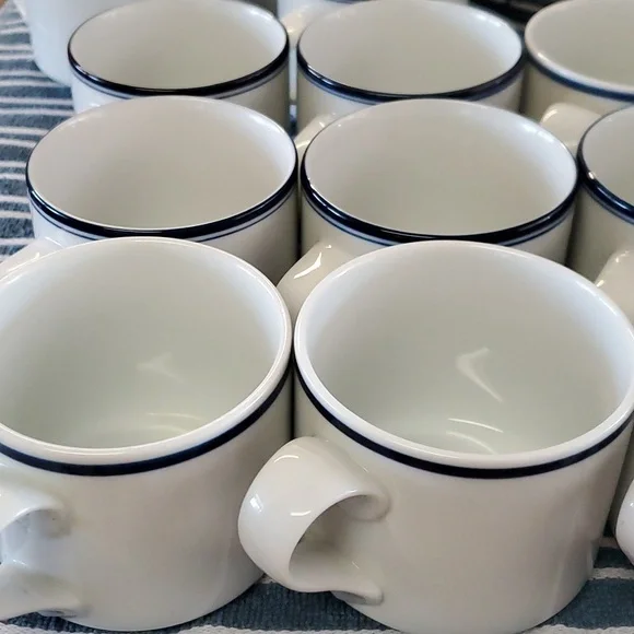 Dansk Bistro Fredriksborg Blue Coffee Mugs Saucers Cream Sugar Set of 30 - Picture 2 of 12